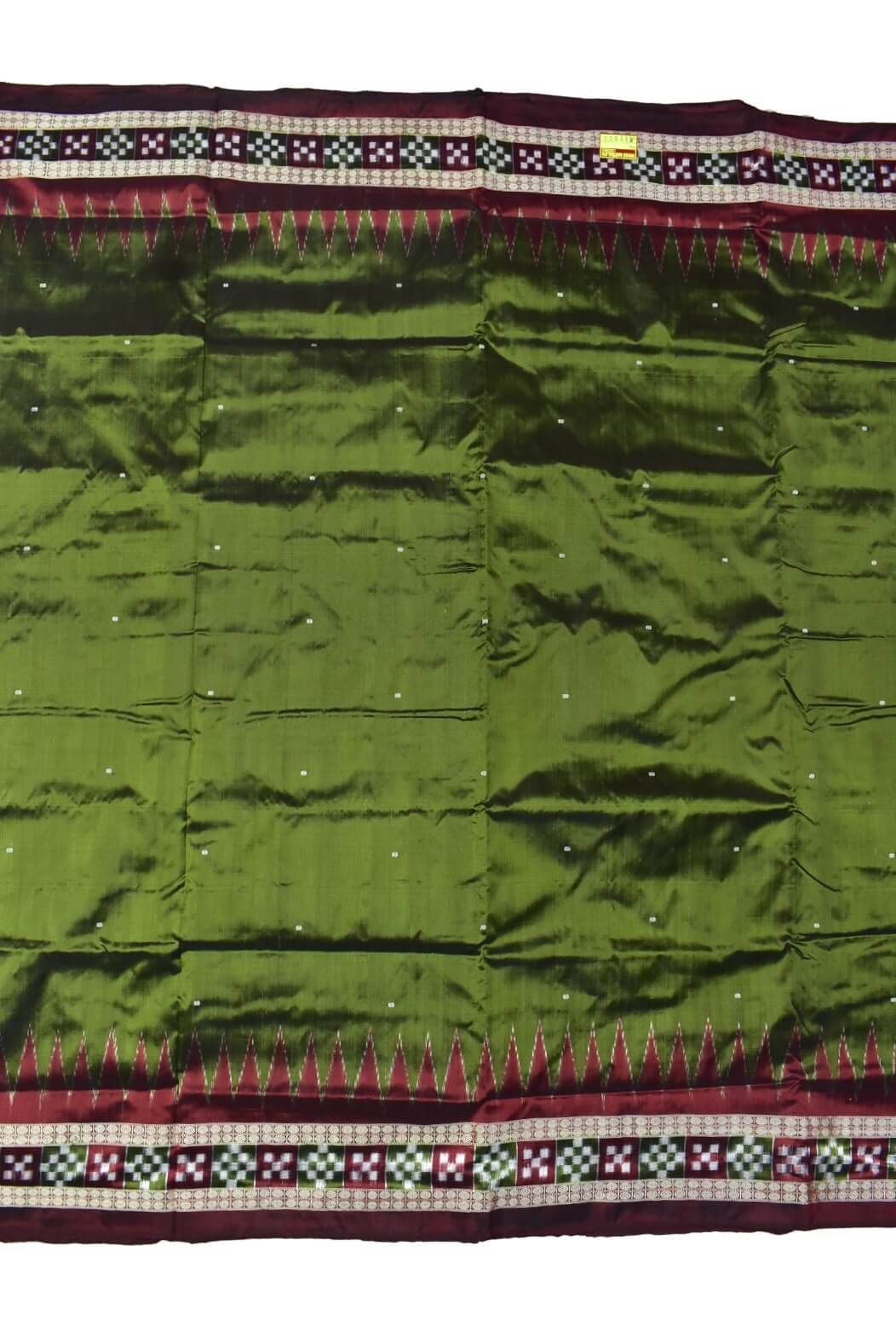 Mahendi Colour Pasapali Border Sambalpuri Handloom Bandha Silk Saree