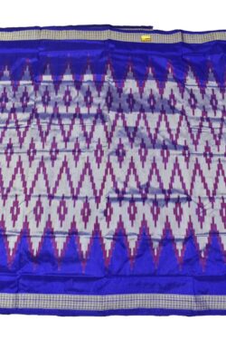 Silver-Blue Combination Sambalpuri Handloom Bandha Silk Saree