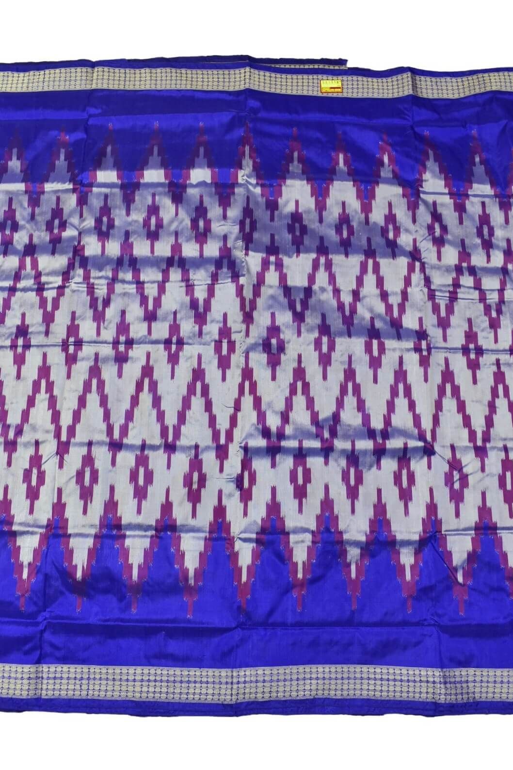 Silver-Blue Combination Sambalpuri Handloom Bandha Silk Saree