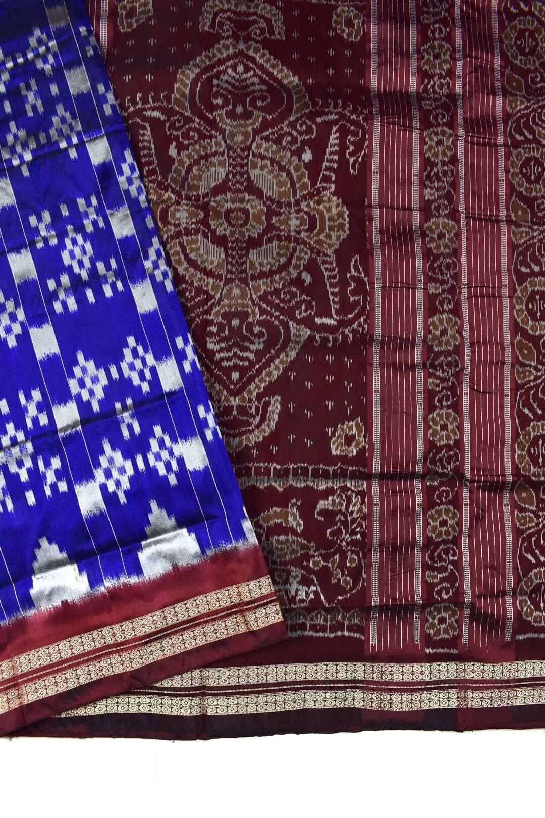 Blue Colour Pasapali Design Sambalpuri Handloom Bandha Silk Saree - Image 3