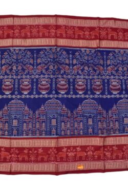 Blue Colour Tajmahal Design Sambalpuri Handloom Bandha Cotton Saree