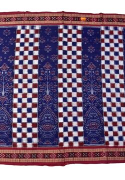 Blue-Red Check Design Sambalpuri Handloom Cotton Saree