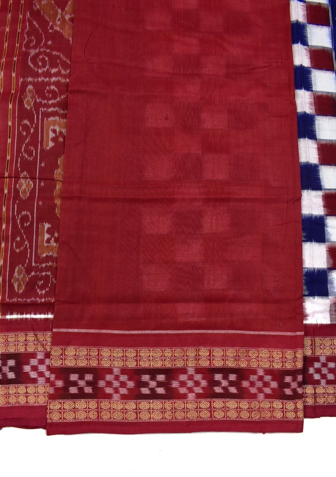 Blue-Red Check Design Sambalpuri Handloom Cotton Saree - Image 5