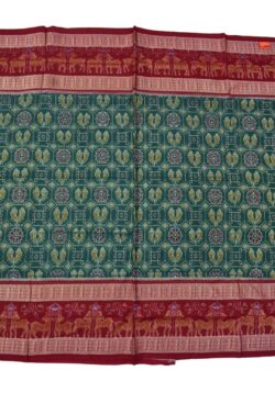 Green Colour Double Border Sambalpuri Handloom Bandha Cotton Saree