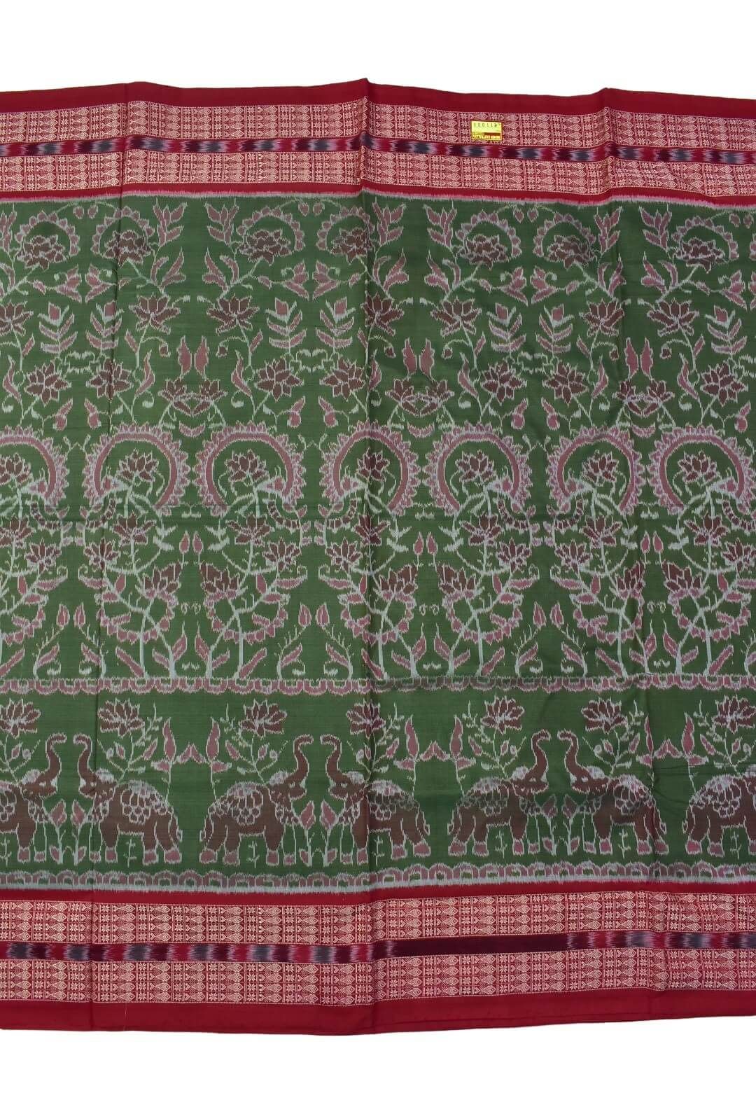 Mahendi Colour Elephant Design Sambalpuri Handloom Cotton Saree