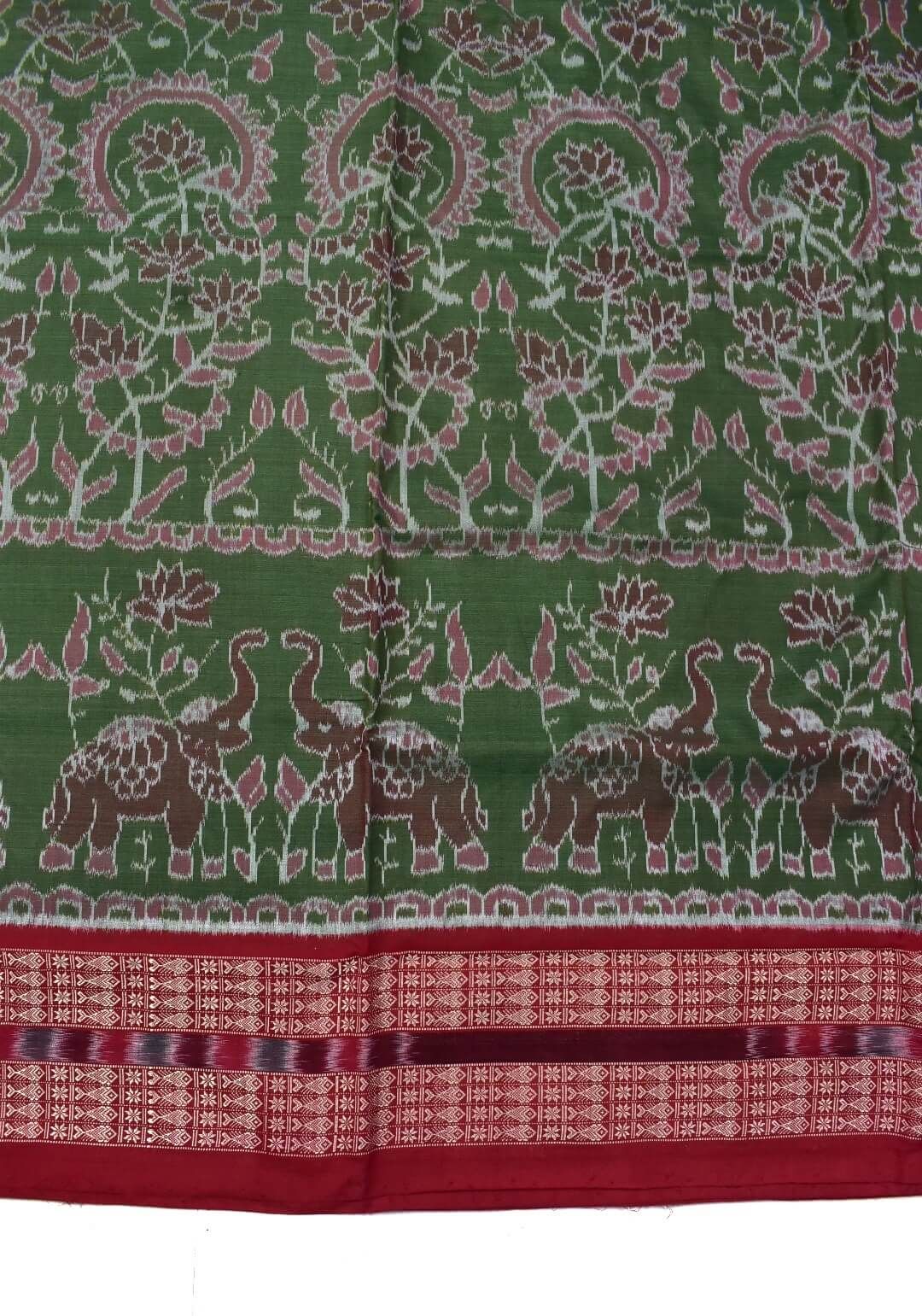 Mahendi Colour Elephant Design Sambalpuri Handloom Cotton Saree - Image 4