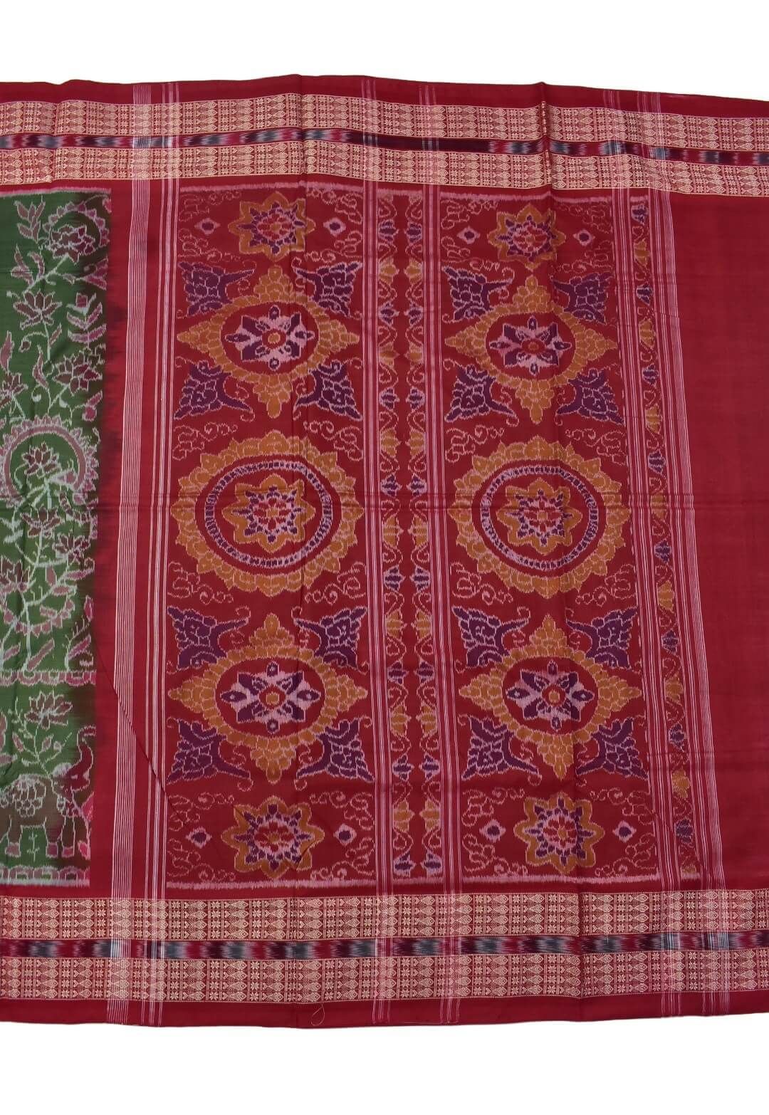 Mahendi Colour Elephant Design Sambalpuri Handloom Cotton Saree - Image 2