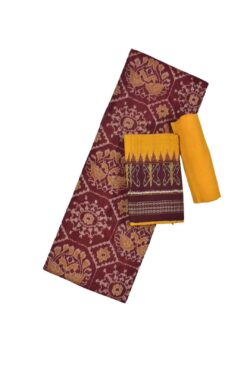 Maroon Colour Peacock Design Sambalpuri Handloom Bapta Dress Material