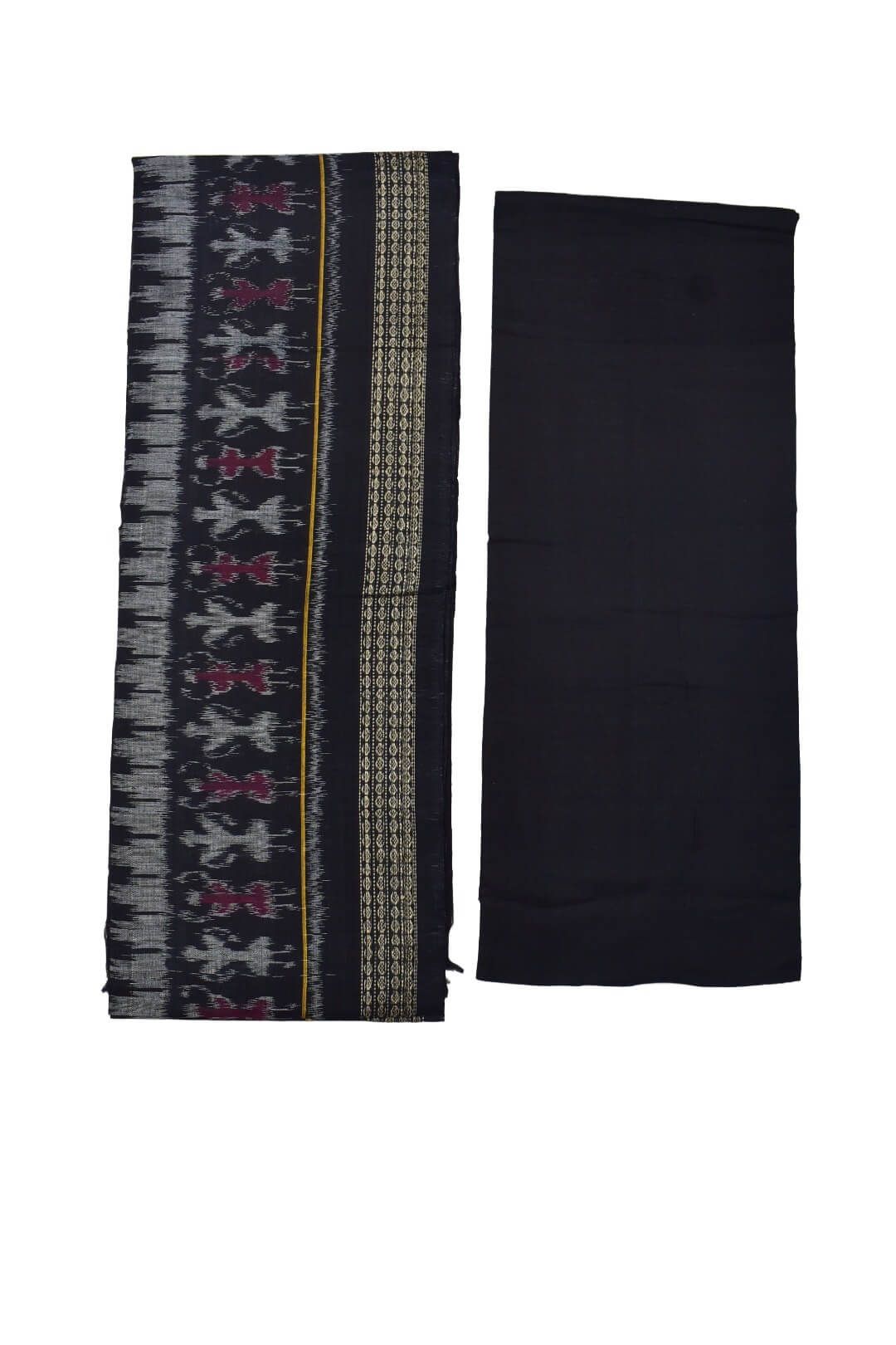 Yellow-Red Combination Sambalpuri Handloom Cotton Dress Material - Image 2