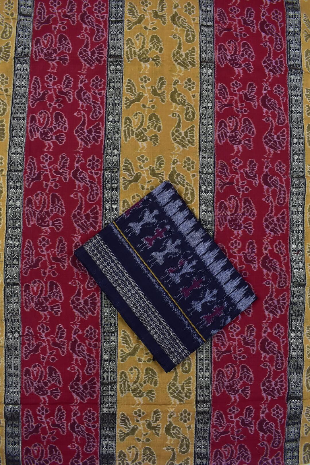 Yellow-Red Combination Sambalpuri Handloom Cotton Dress Material - Image 4