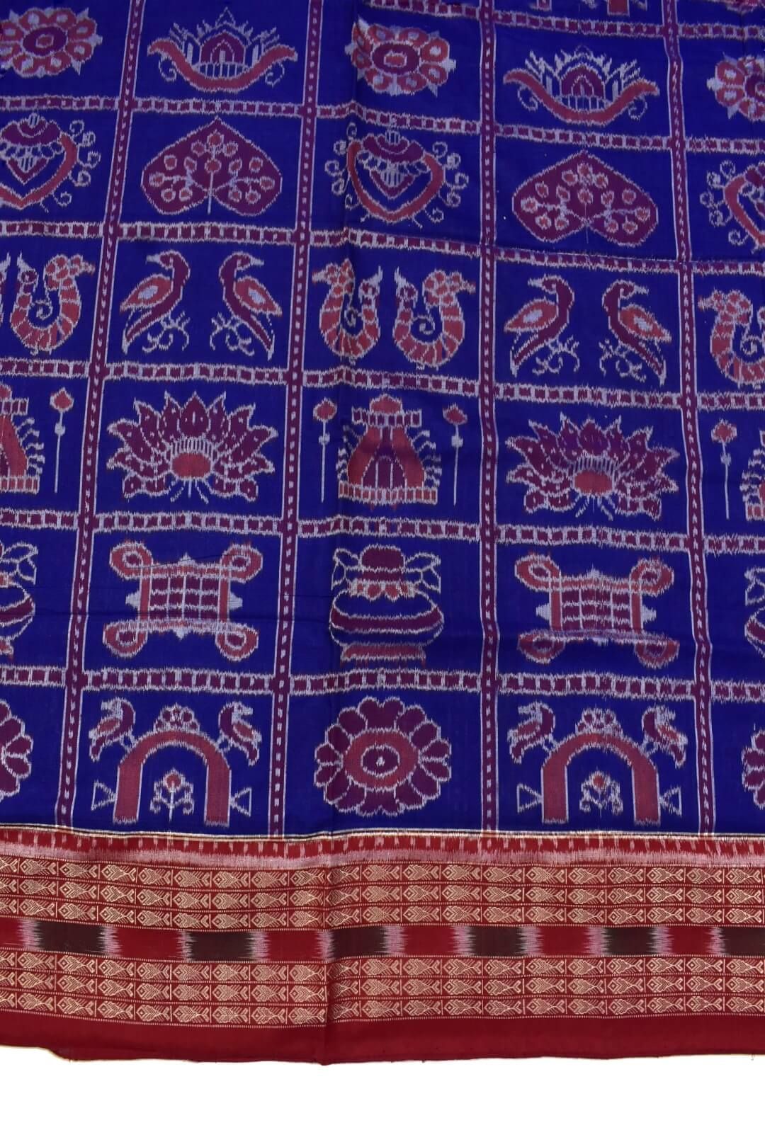Blue Colour Nabakothi Design Sambalpuri Handloom Cotton Bandha Saree - Image 4