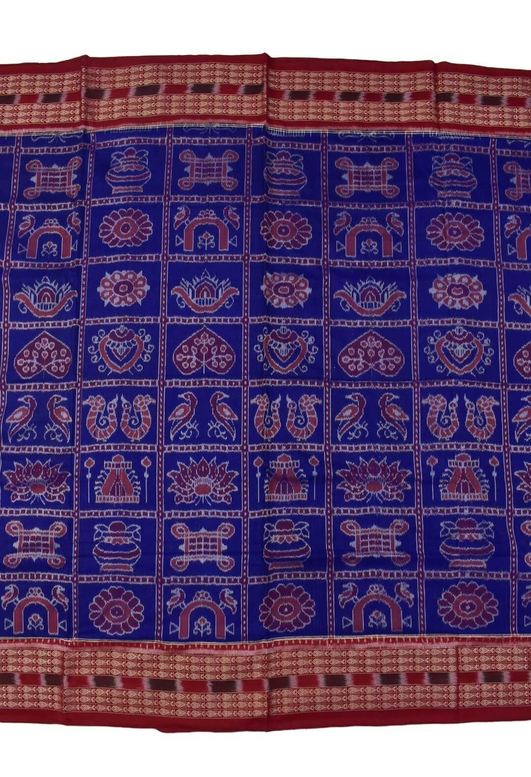 Blue Colour Nabakothi Design Sambalpuri Handloom Cotton Bandha Saree