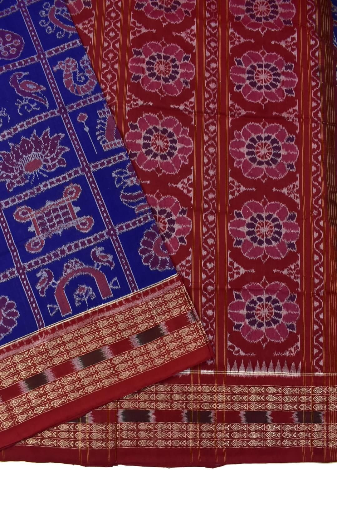 Blue Colour Nabakothi Design Sambalpuri Handloom Cotton Bandha Saree - Image 3