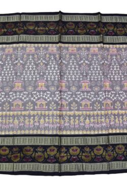 Lite Colour Tribal Design Double Border Sambalpuri Handloom Cotton Bandha Saree