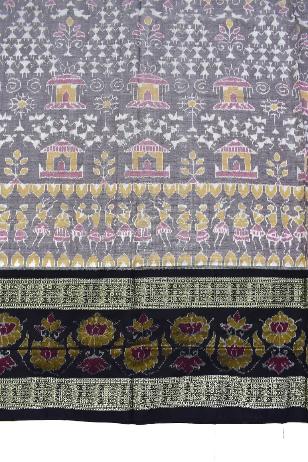 Lite Colour Tribal Design Double Border Sambalpuri Handloom Cotton Bandha Saree - Image 4