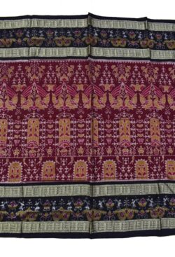 Maroon Colour Double Border Sambalpuri Handloom Cotton Bandha Saree