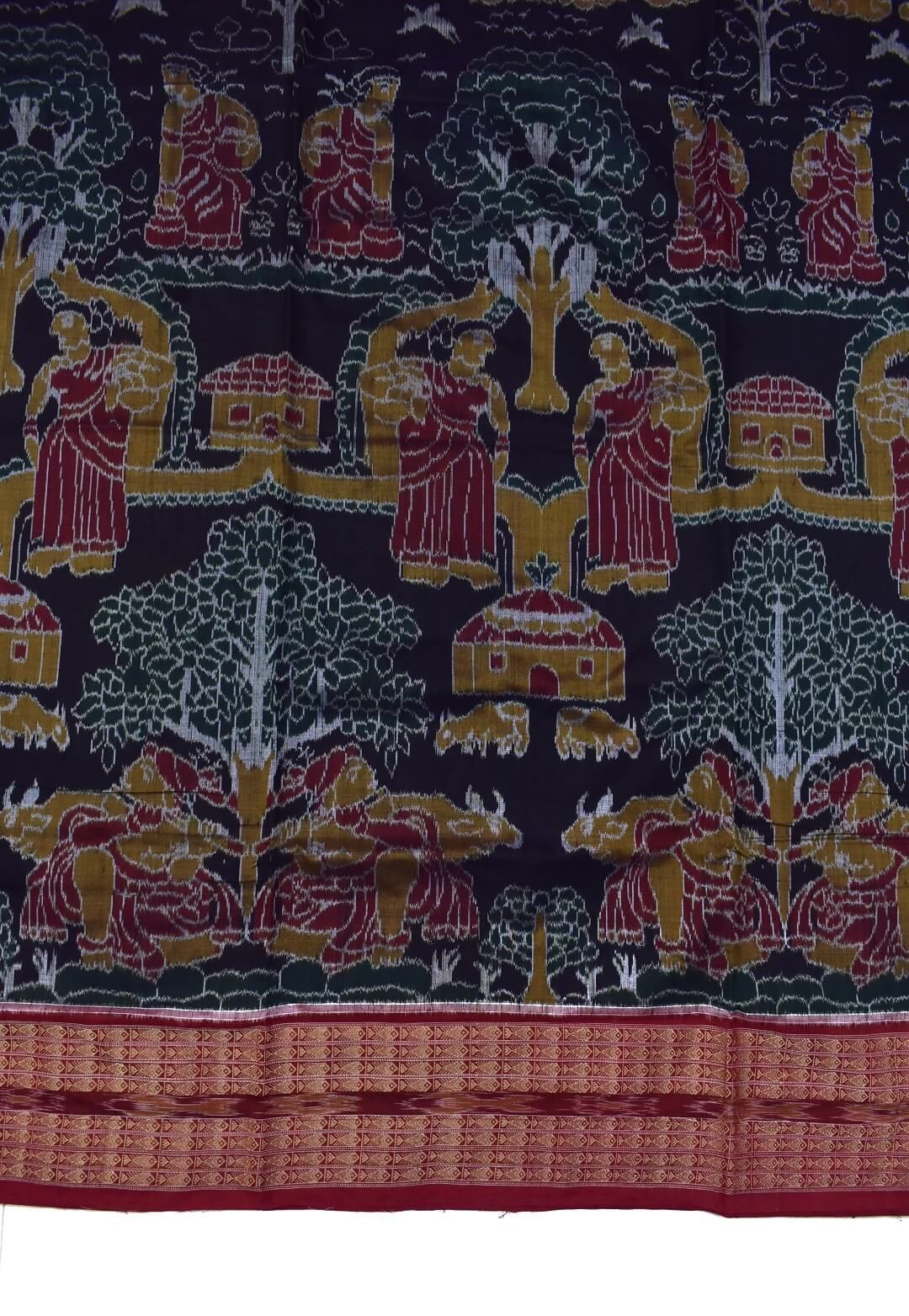 Coffe Colour Ama Gaon Design Sambalpuri Handloom Cotton Bandha Saree - Image 4