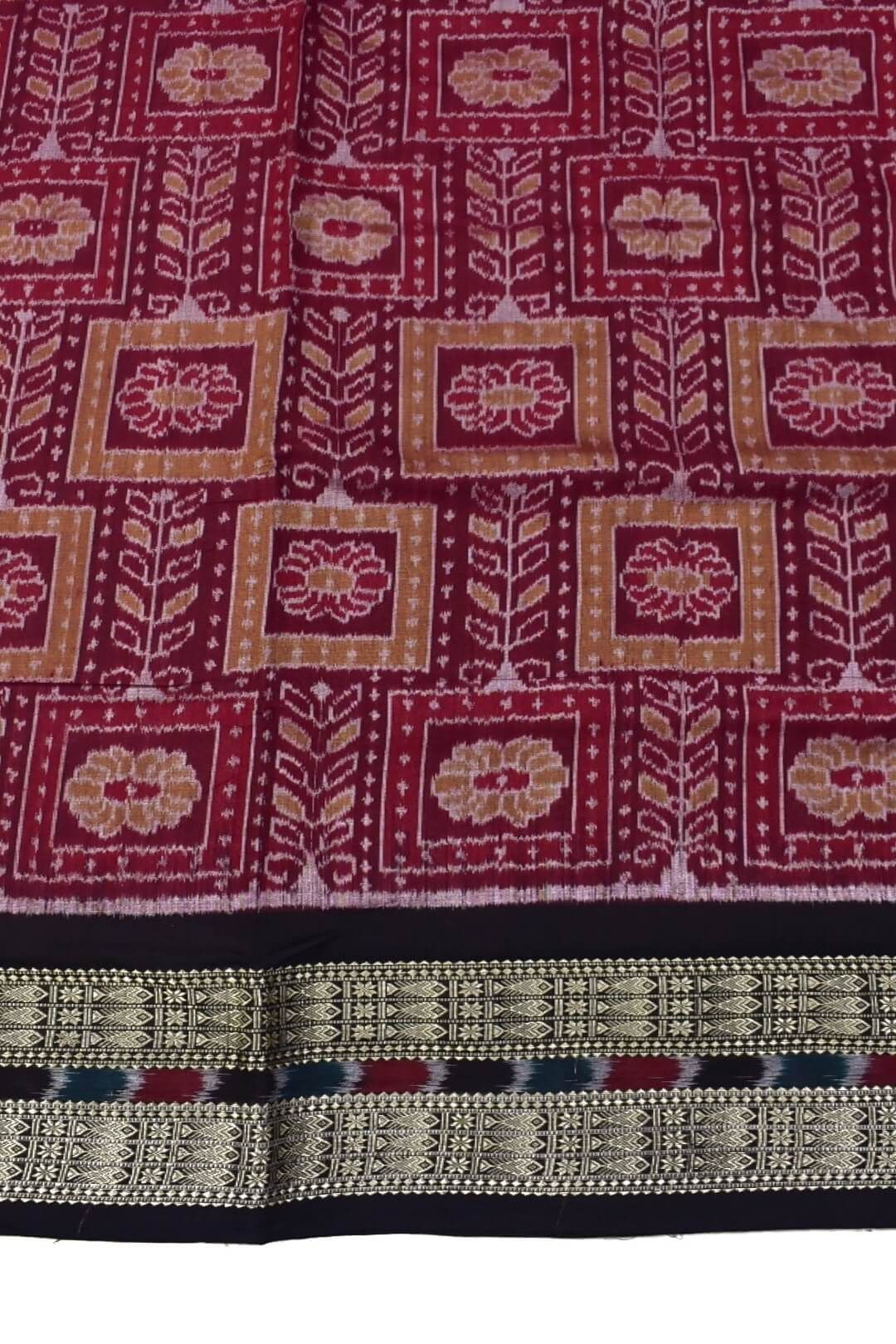 Maroon Colour Sambalpuri Handloom Cotton Bandha Saree - Image 4
