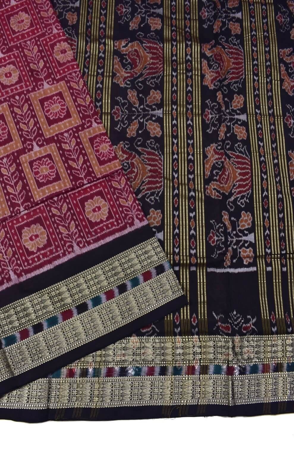 Maroon Colour Sambalpuri Handloom Cotton Bandha Saree - Image 3