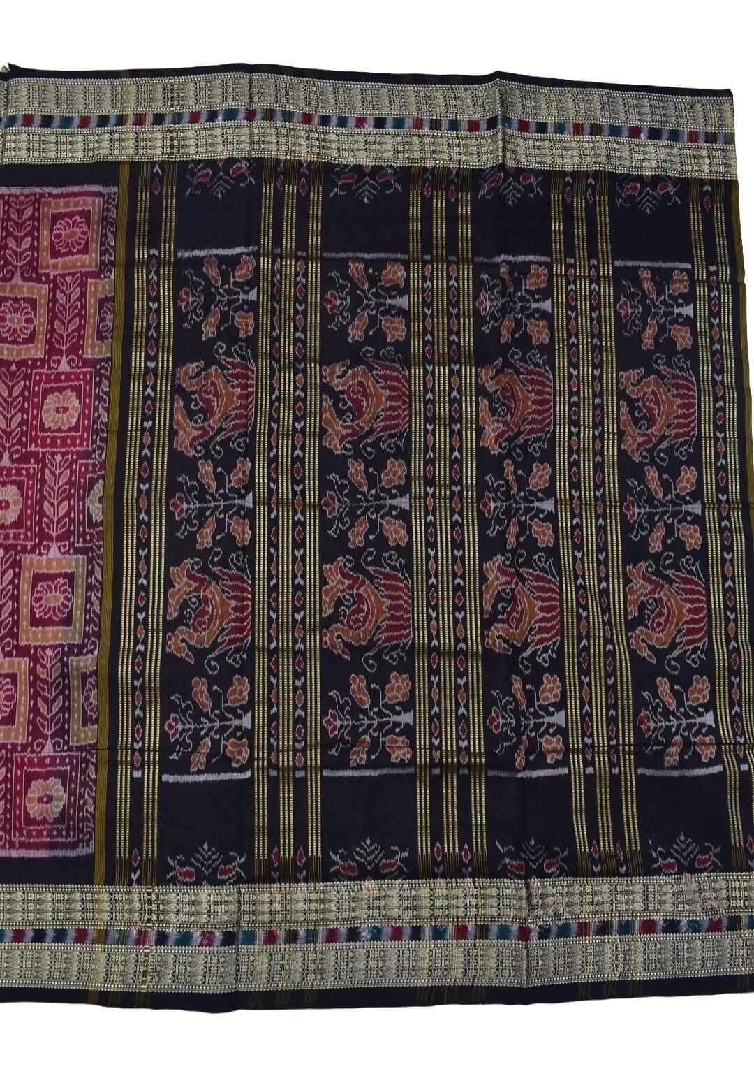 Maroon Colour Sambalpuri Handloom Cotton Bandha Saree - Image 2