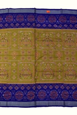 Mustard-Blue Combination Sambalpuri Handloom Cotton Bandha Saree