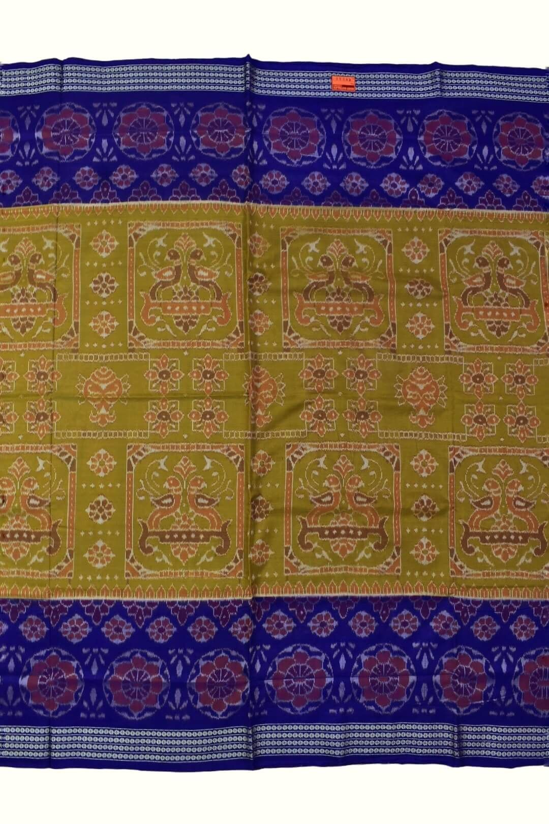 Mustard-Blue Combination Sambalpuri Handloom Cotton Bandha Saree
