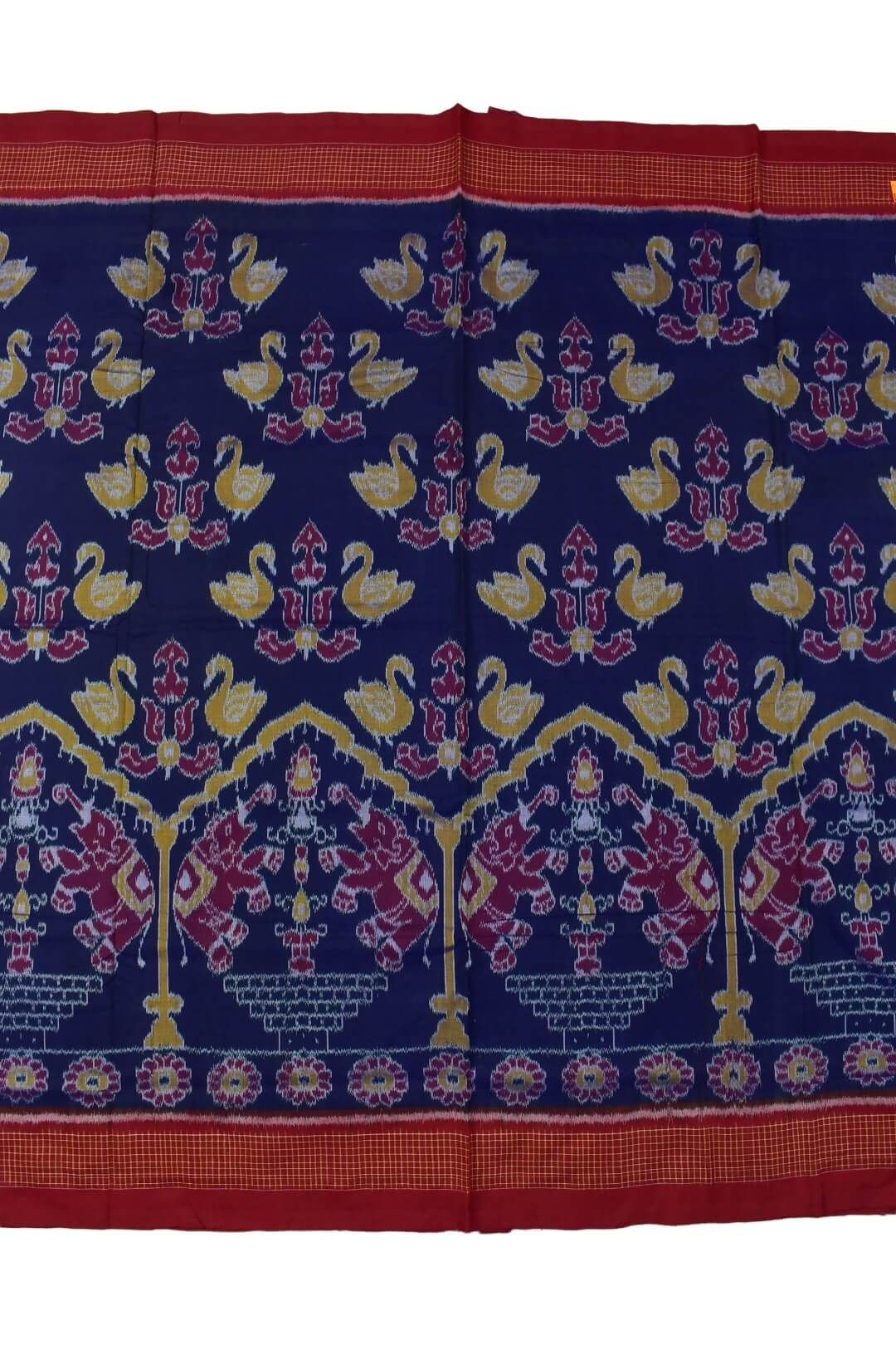 Navy Blue Colour Elephant Design Plane Border Sambalpuri Handloom Cotton Saree