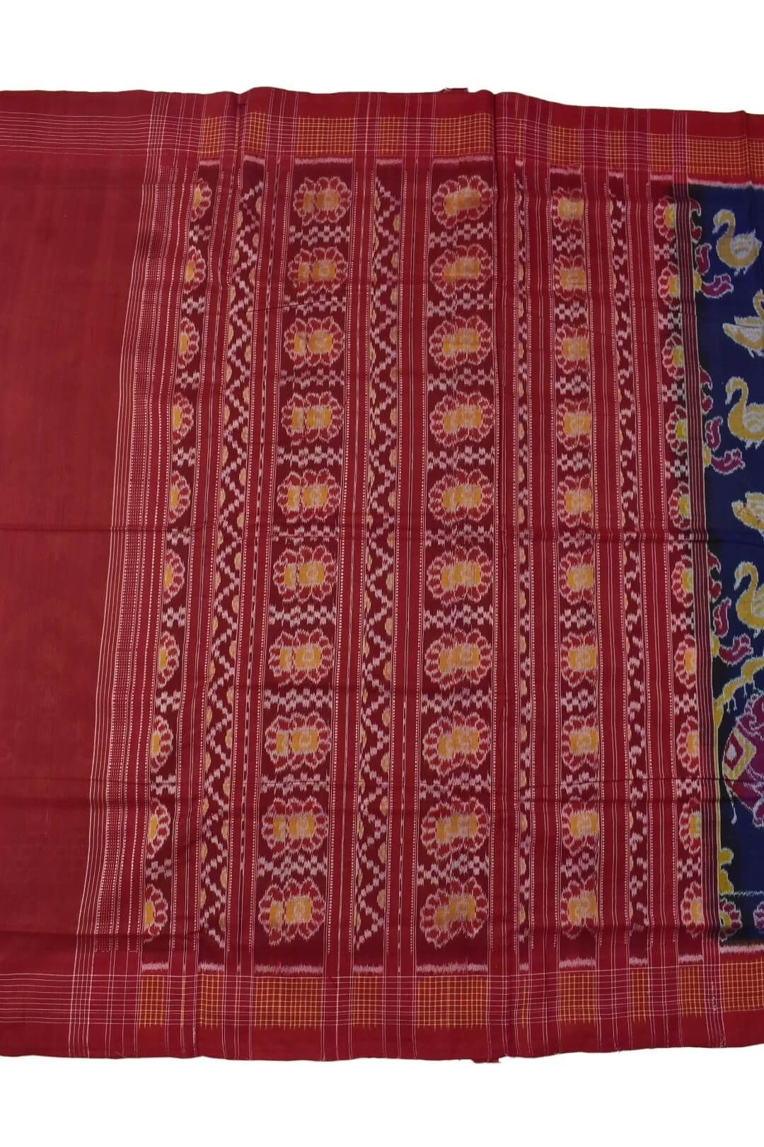 Navy Blue Colour Elephant Design Plane Border Sambalpuri Handloom Cotton Saree - Image 2