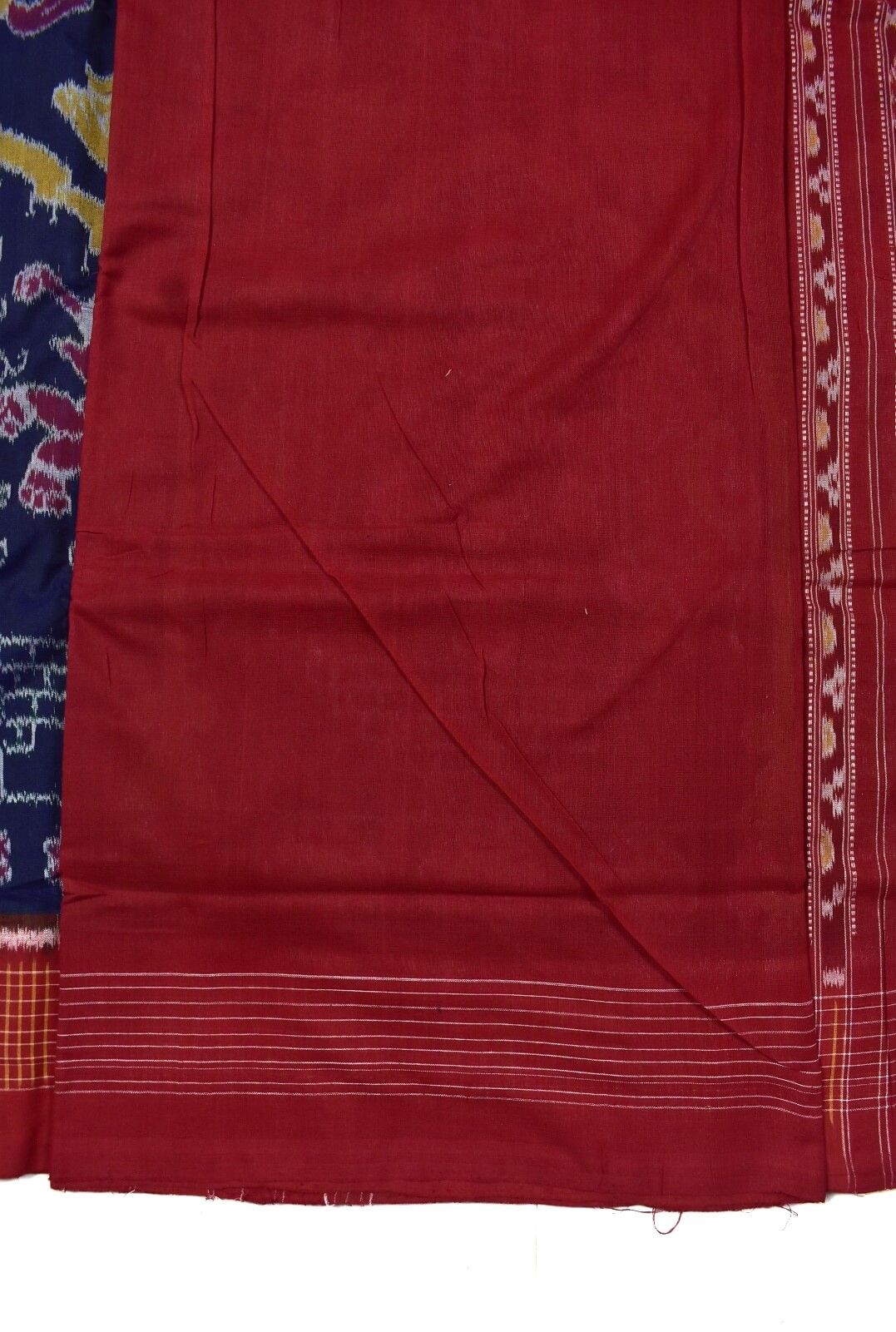 Navy Blue Colour Elephant Design Plane Border Sambalpuri Handloom Cotton Saree - Image 5