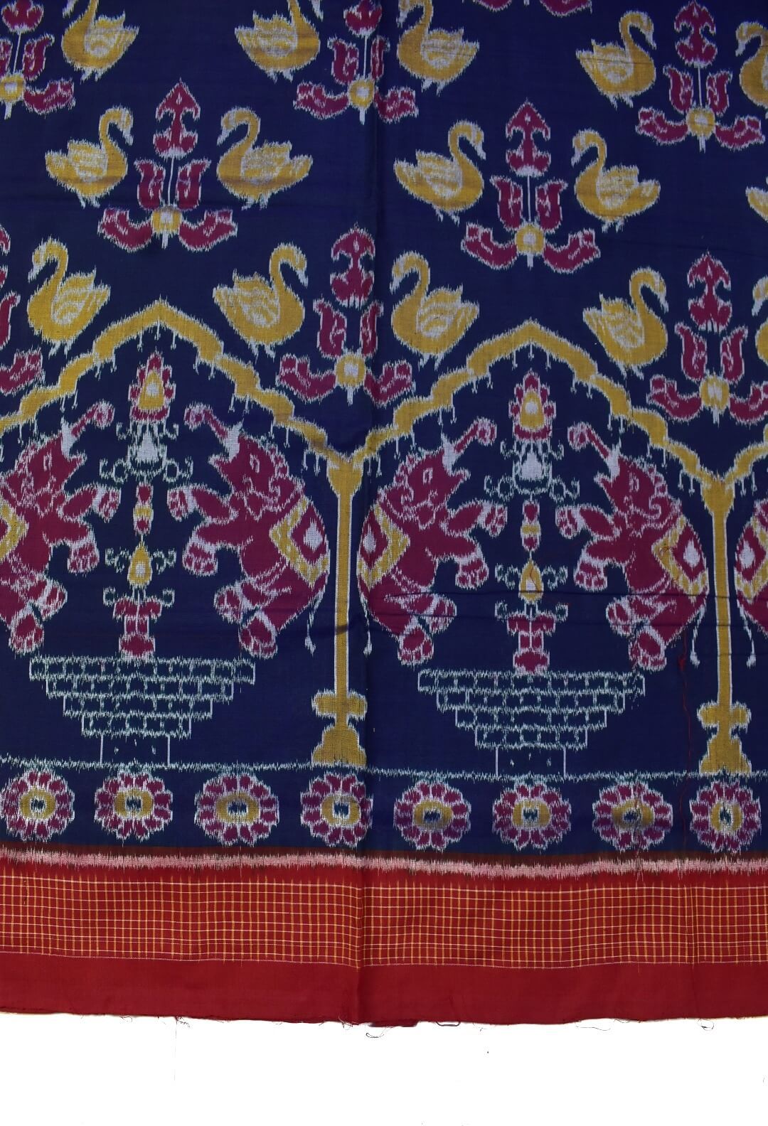 Navy Blue Colour Elephant Design Plane Border Sambalpuri Handloom Cotton Saree - Image 4