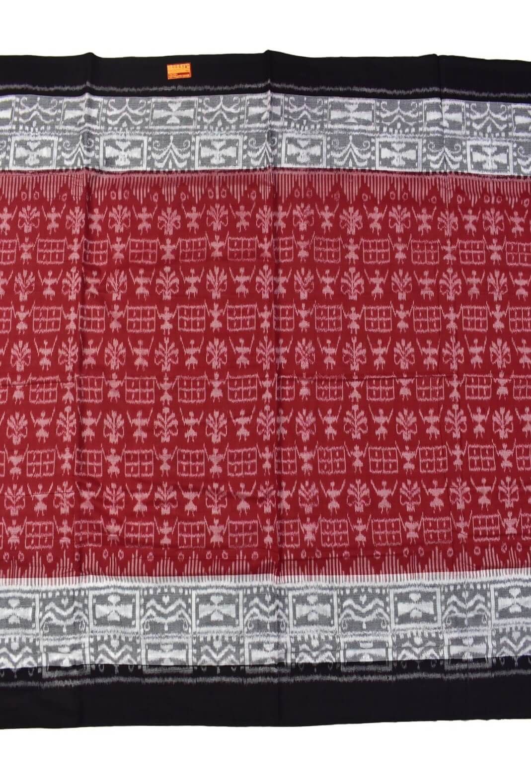 Red-Black Plane Border Sambalpuri Handloom Cotton Saree