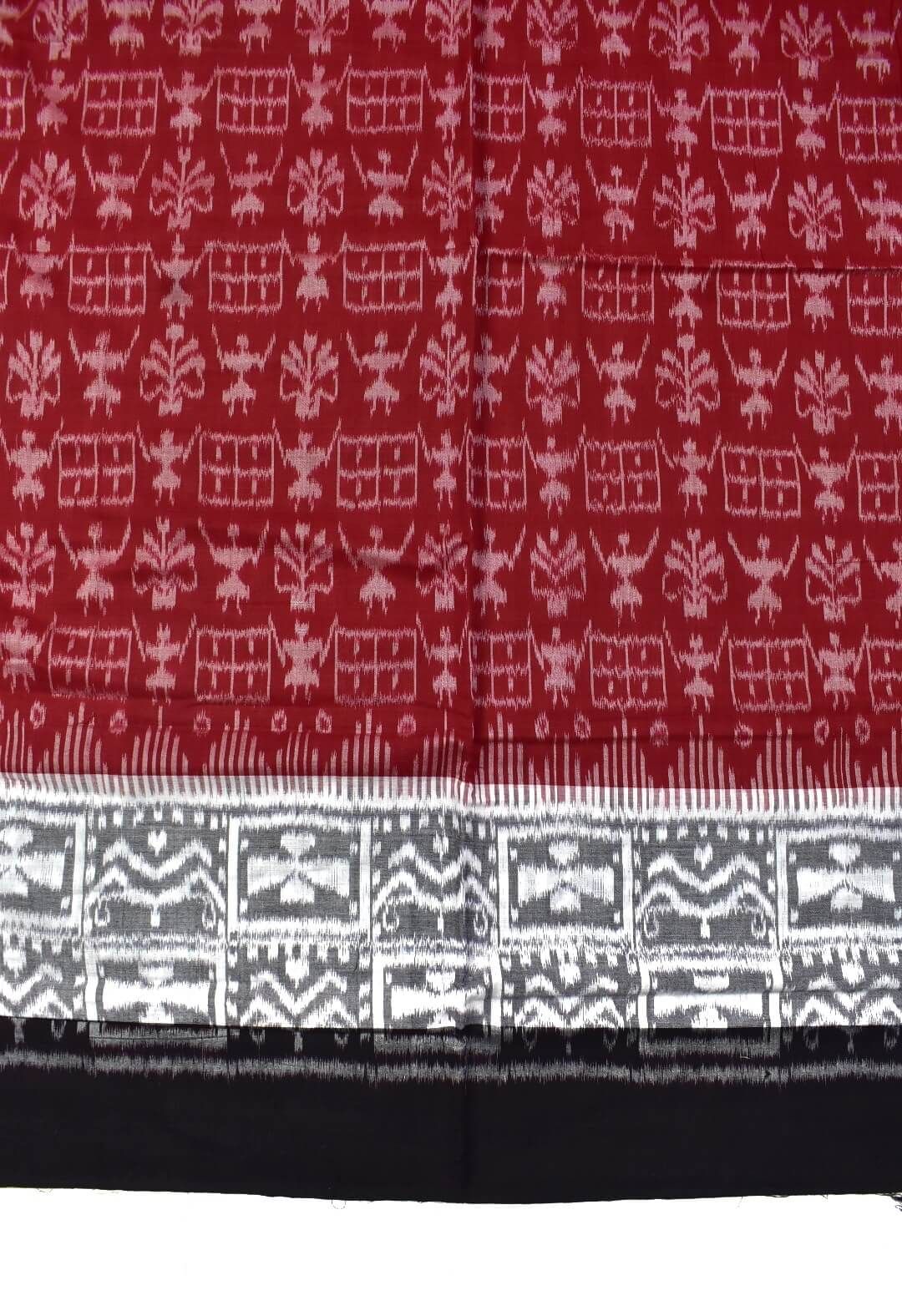 Red-Black Plane Border Sambalpuri Handloom Cotton Saree - Image 4