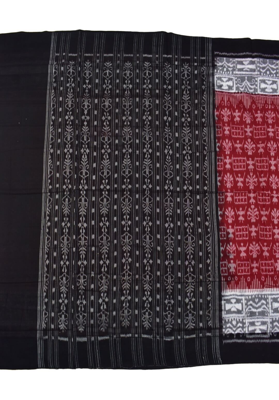 Red-Black Plane Border Sambalpuri Handloom Cotton Saree - Image 2