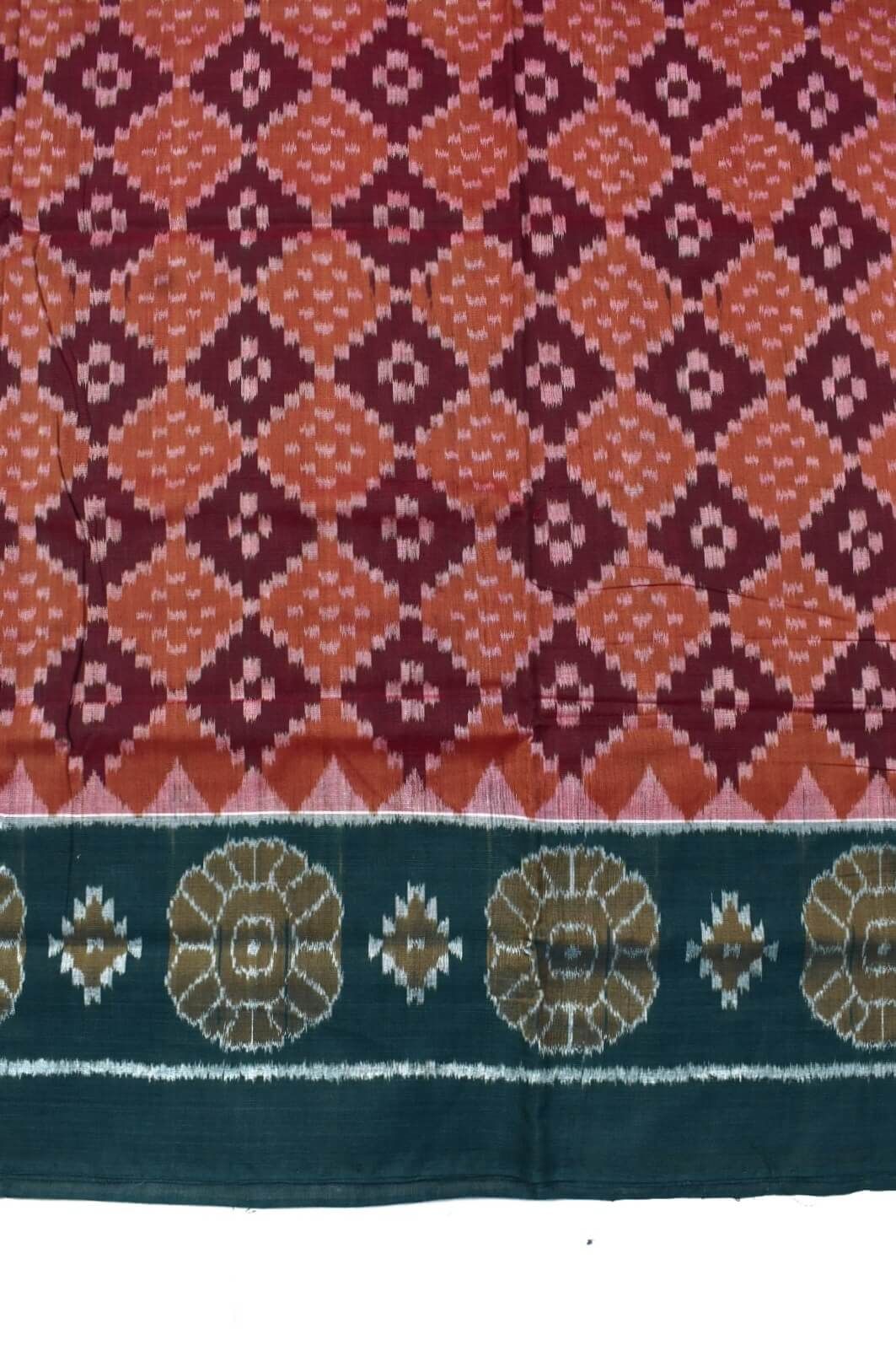 Brown Colour Plane Border Sambalpuri Handloom Cotton Saree - Image 4
