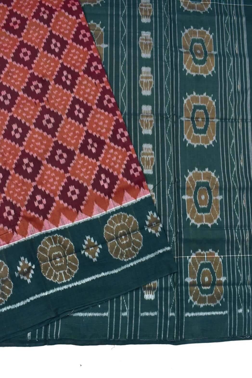 Brown Colour Plane Border Sambalpuri Handloom Cotton Saree - Image 3