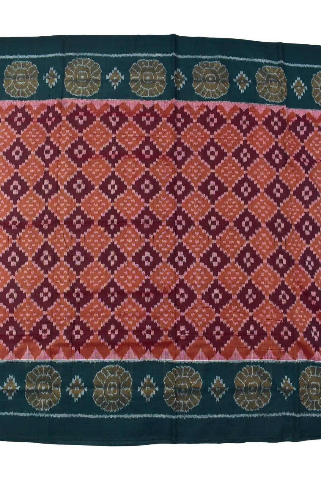 Brown Colour Plane Border Sambalpuri Handloom Cotton Saree