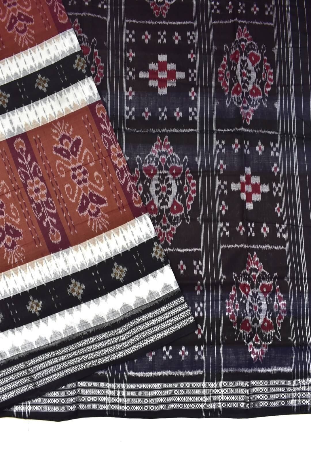 Brown Colour Sambalpuri Handloom Mania Bandha Cotton Saree - Image 3