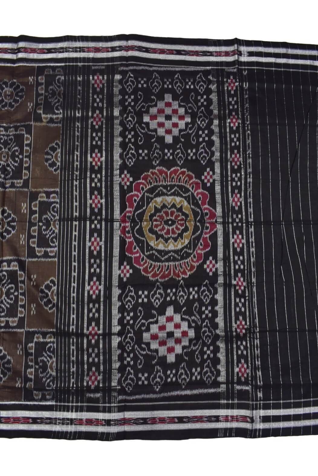 Charcoal Colour Sambalpuri Handloom Mania Bandha Cotton Saree - Image 2