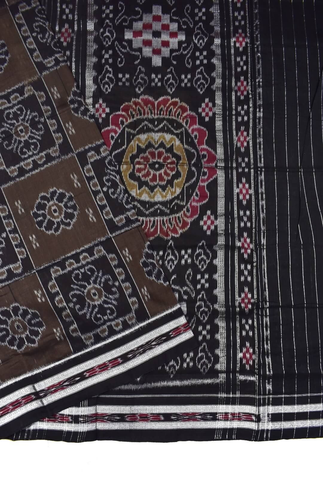 Charcoal Colour Sambalpuri Handloom Mania Bandha Cotton Saree - Image 3