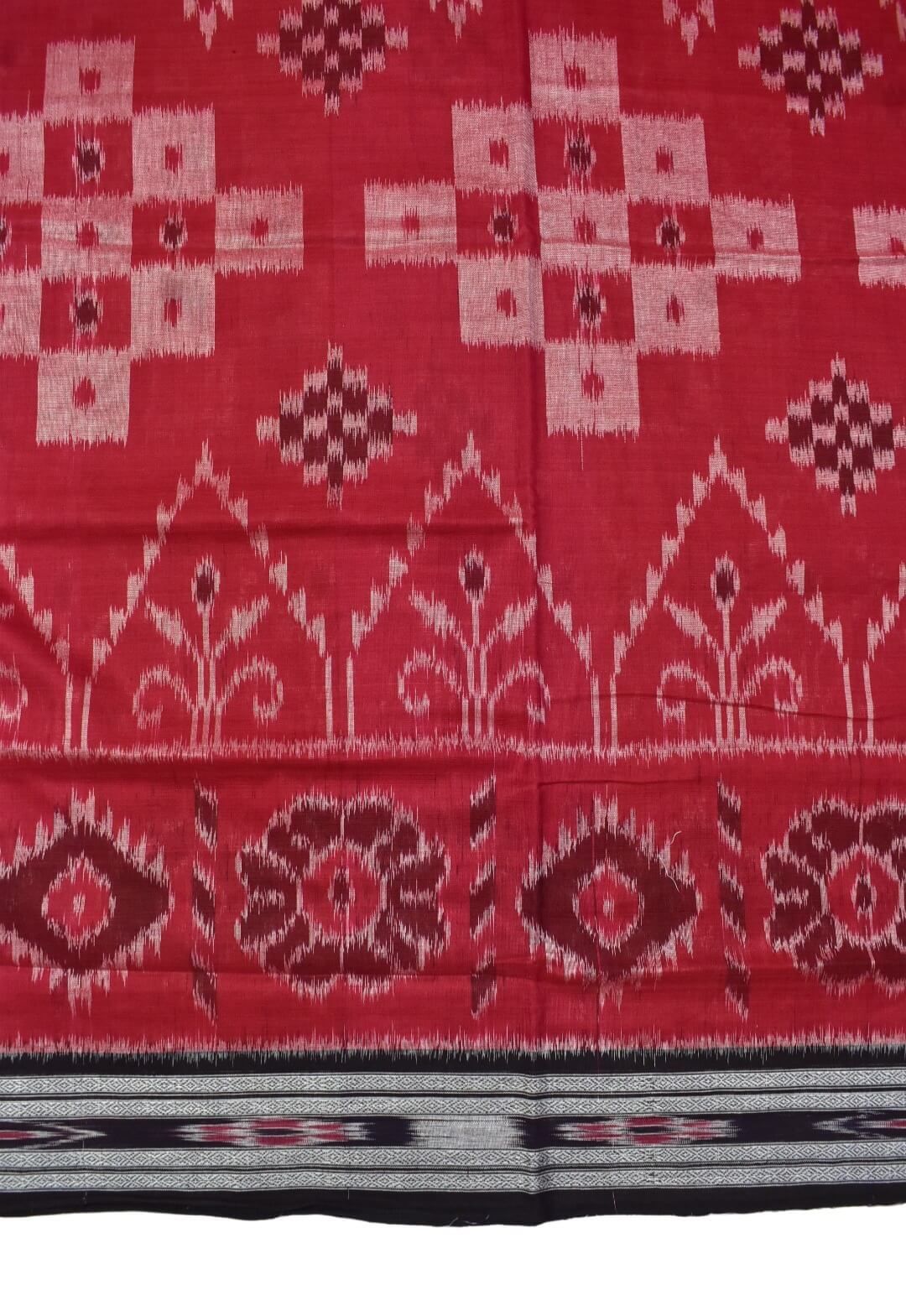 Red Colour Sambalpuri Handloom Mania Bandha Cotton Saree - Image 4