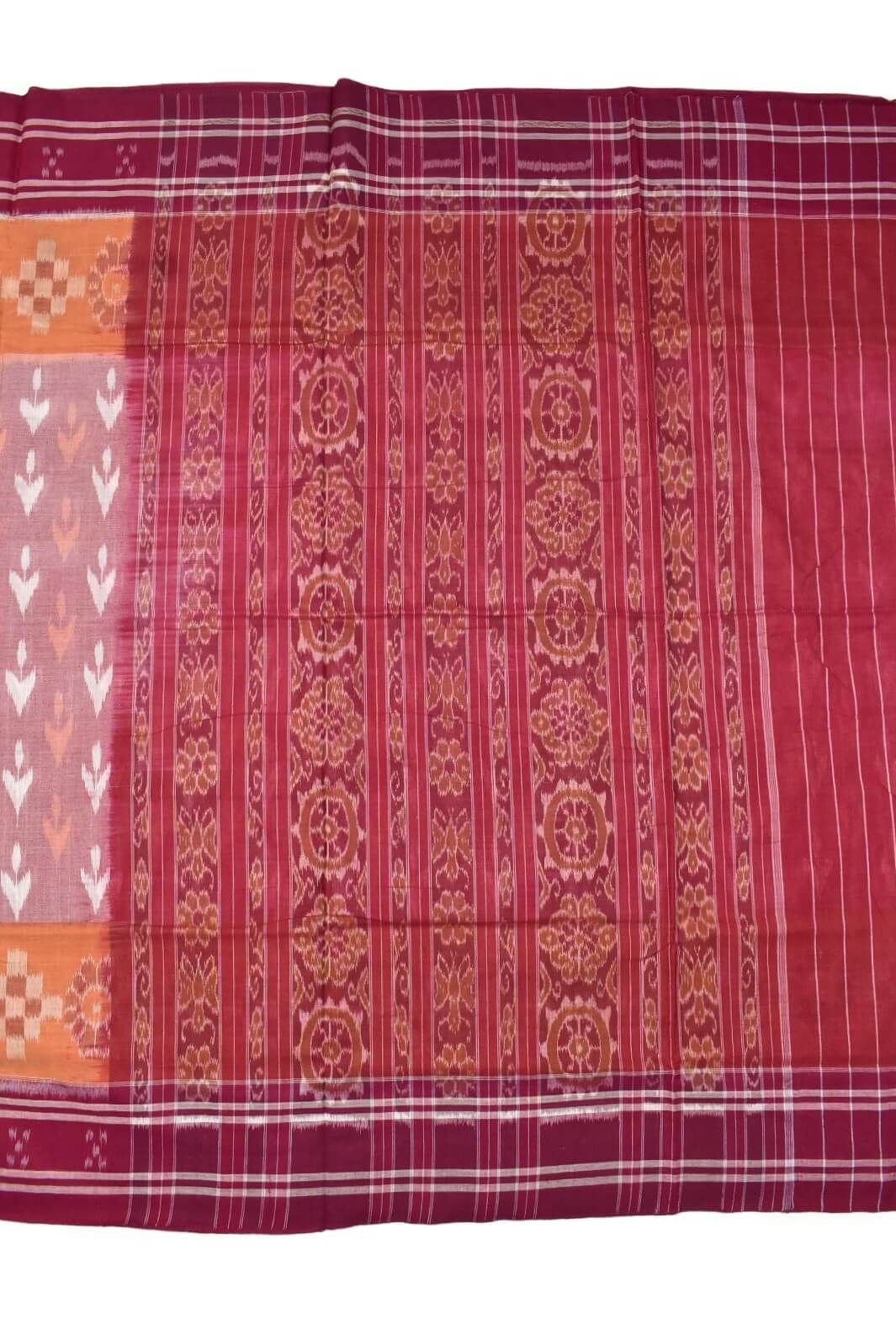 Lite Pitch Colour Sambalpuri Handloom Mania Bandha Cotton Saree - Image 2