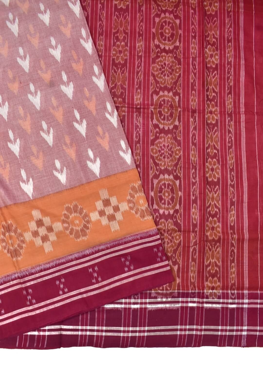 Lite Pitch Colour Sambalpuri Handloom Mania Bandha Cotton Saree - Image 3
