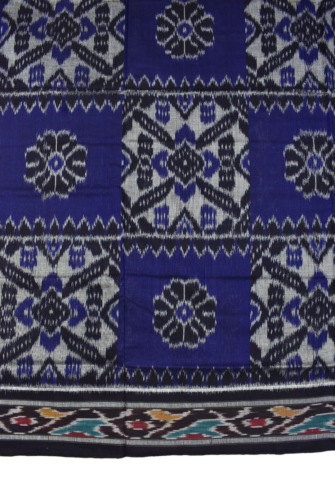 Blue-Gray Combination Sambalpuri Handloom Mania Bandha Cotton Saree - Image 4