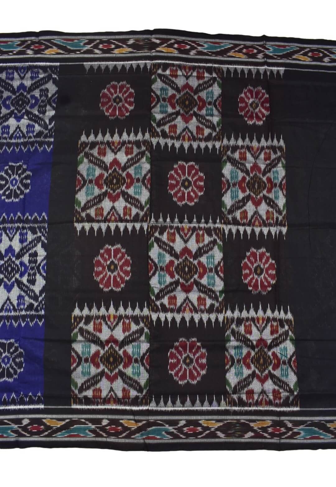 Blue-Gray Combination Sambalpuri Handloom Mania Bandha Cotton Saree - Image 2