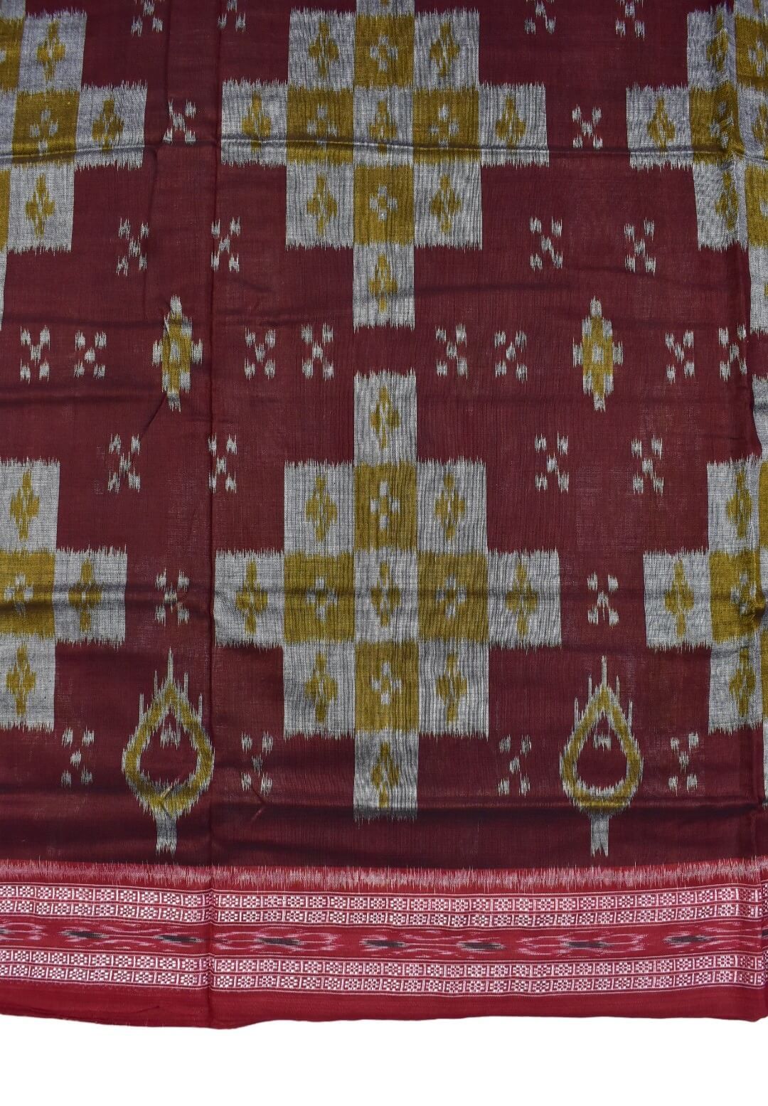 Maroon Colour Pasapali Design Sambalpuri Handloom Mania Bandha Cotton Saree - Image 4