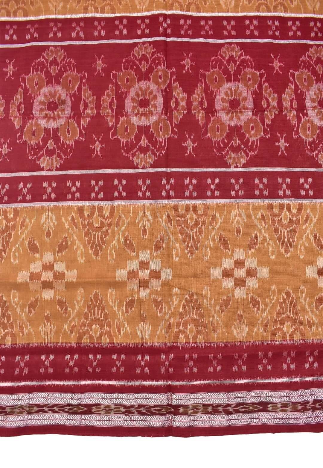 Brown-Red Combination Sambalpuri Handloom Mania Bandha Cotton Saree - Image 3