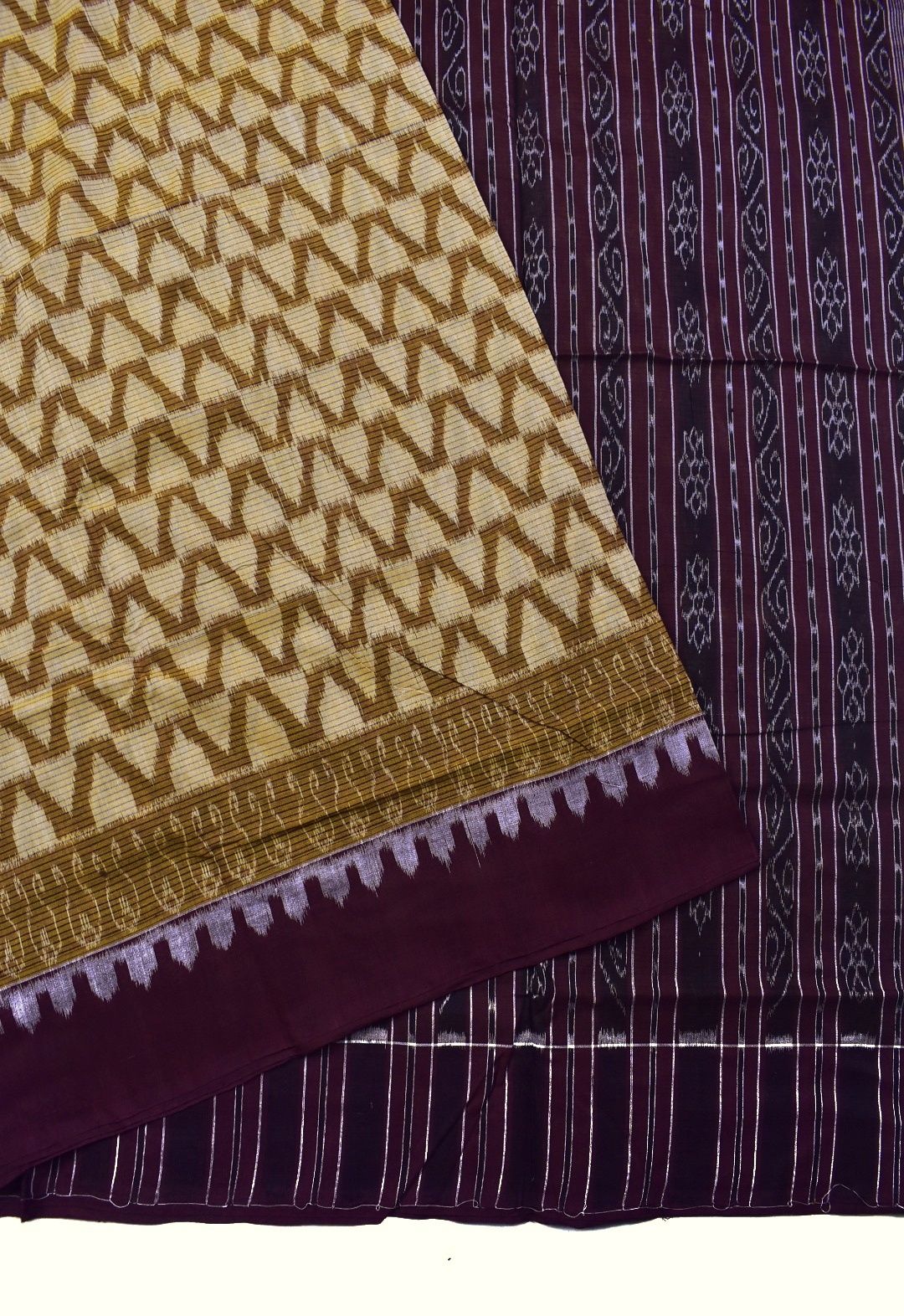 Lite Yellow Colour Plane Border Sambalpuri Handloom Cotton Saree - Image 3