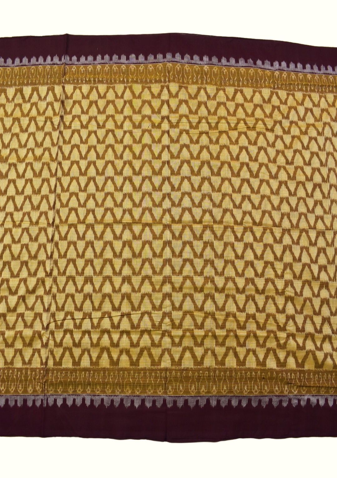 Lite Yellow Colour Plane Border Sambalpuri Handloom Cotton Saree