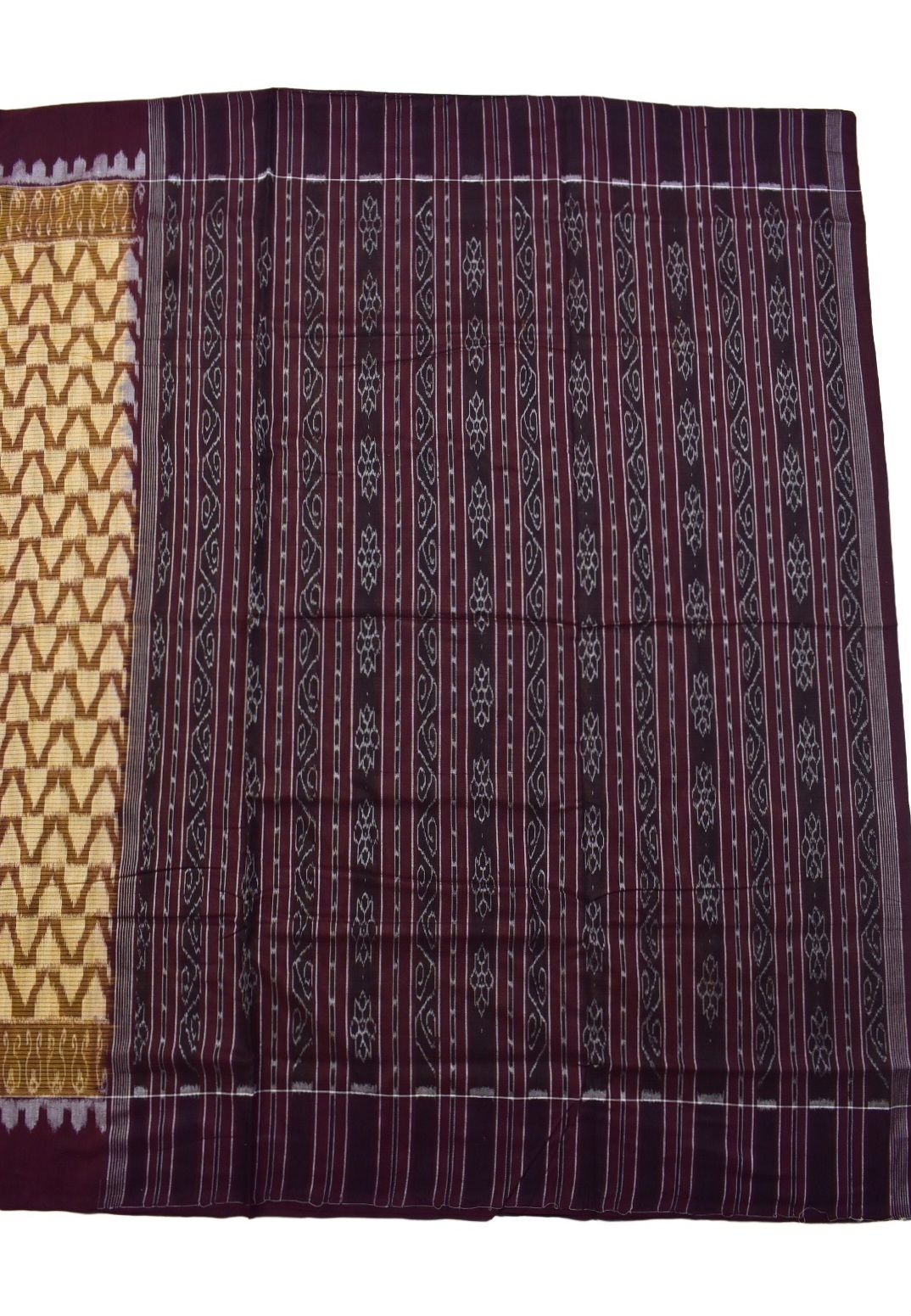 Lite Yellow Colour Plane Border Sambalpuri Handloom Cotton Saree - Image 2