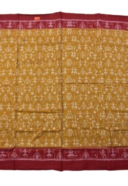 Mustard Yellow Colour Plane Border Sambalpuri Handloom Cotton Saree